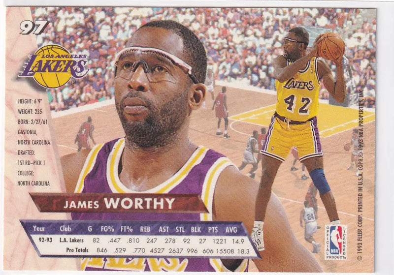 1993 FLEER #97 JAMES WORTHY- LOS ANGELES LAKERS - Basketball Card Single