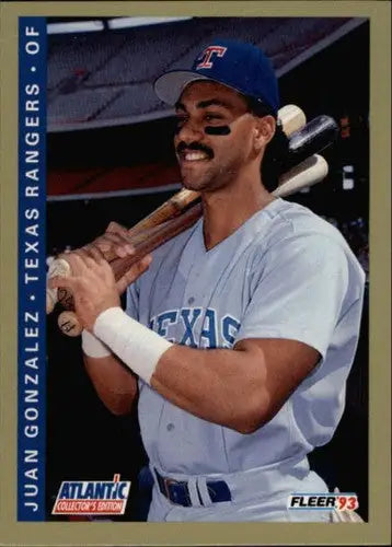 1993 Fleer Atlantic Juan Gonzalez baseball card with original gloss featuring Rangers player