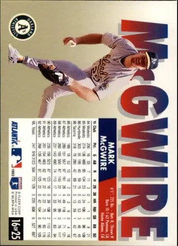 1993 Fleer Atlantic #16 Mark McGwire NM Near Mint Athletics - Baseball Card Single