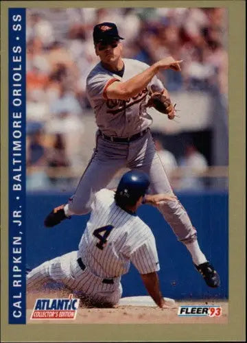 Original gloss Fleer Atlantic Cal Ripken Jr. baseball card of Baltimore Orioles in fielding pose