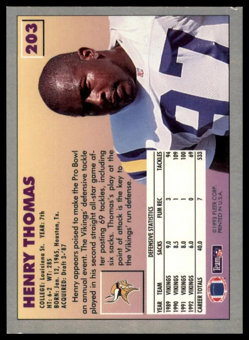 1993 Fleer Henry Thomas #203 Minnesota Vikings Football Card NFL Sports - Football Card Single
