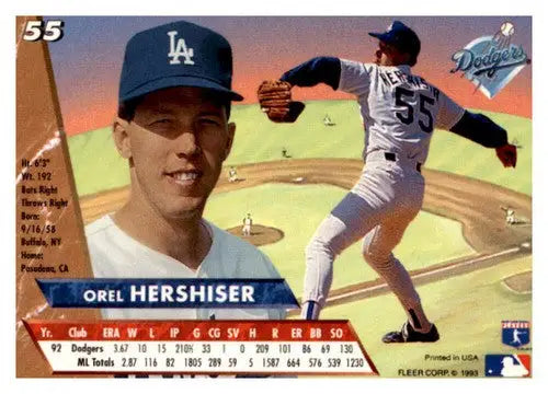 Fleer Ultra Orel Hershiser baseball card with original gloss from 1993 Fleer Ultra series