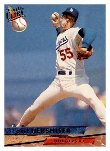 Orel Hershiser baseball card from Fleer Ultra with original gloss, near mint condition