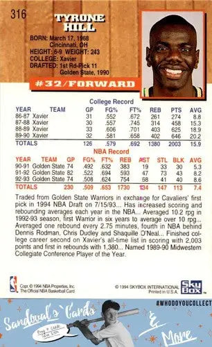 Original gloss Tyrone Hill basketball card from 1993 Hoops simply sandoval collection