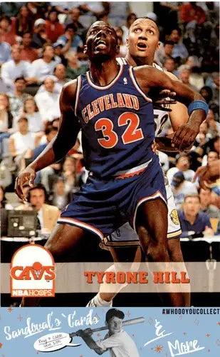 Original gloss basketball card featuring Tyrone Hill from 1993 Hoops #316 Simply Sandoval