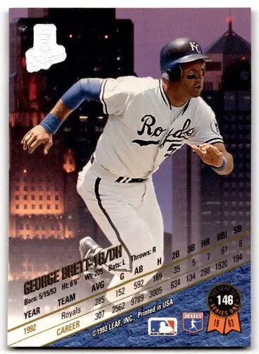 Original gloss George Brett baseball card 1993 Leaf #146 NR-MT Royals ID:43542