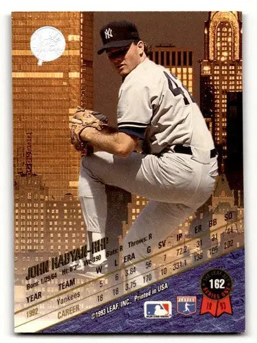 Original gloss baseball card of John Habyan Yankees baseball player from 1993 Leaf series