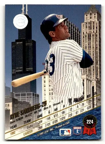 1993 Leaf #224 Ryne Sandberg Chicago Cubs Baseball Cards EX/NM ID:63396 - Baseball Card Single