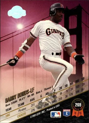 Original gloss Barry Bonds NM-MT baseball card from 1993 Leaf Series Two set