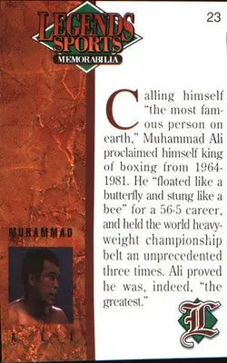 1993 Legends Sports Memorabilia #23 Muhammad Ali - Sports Memorabilia