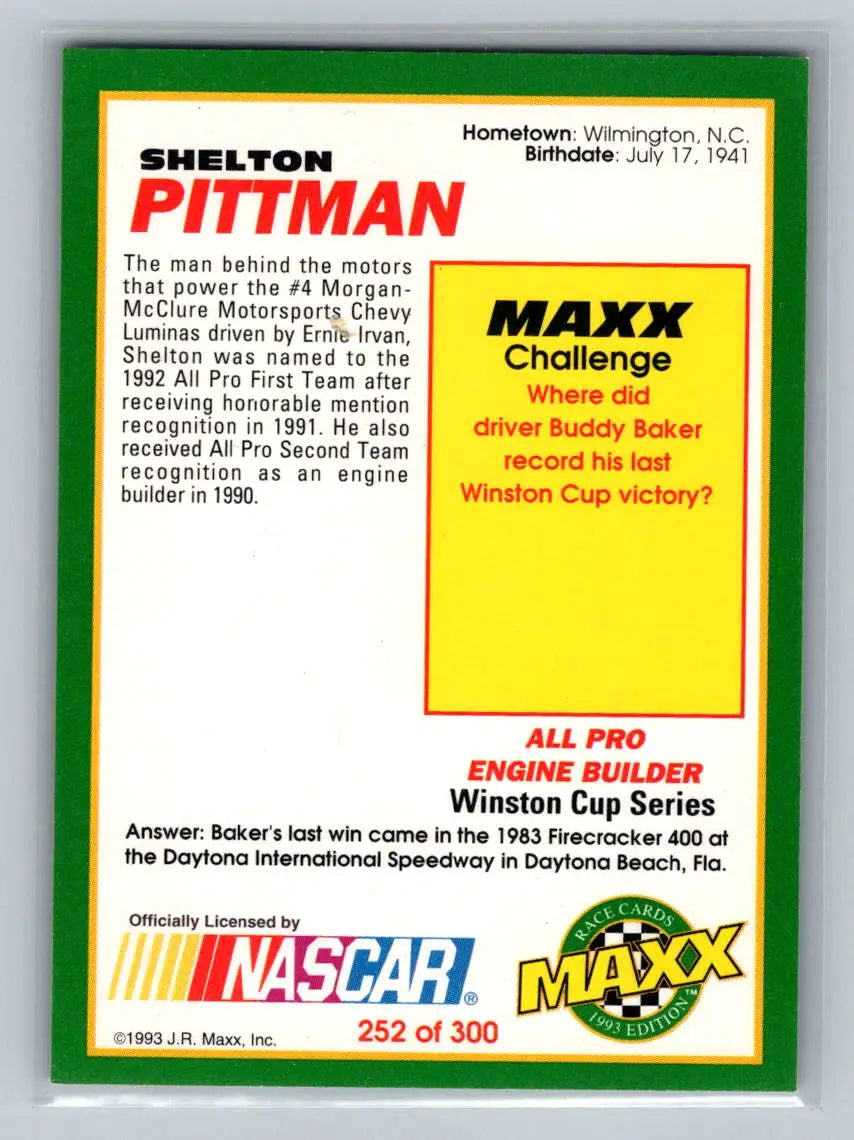 1993 Maxx #252 Shelton Pittman Morgan-McClure Motorsports - Racing Card Single