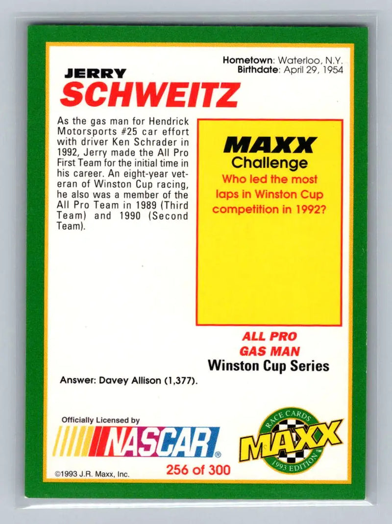 1993 Maxx #256 Jerry Schweitz Hendrick Motorsports - Racing Card Single