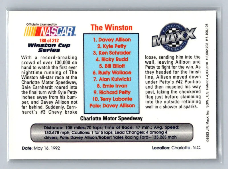 1993 Maxx Premier Plus #188 The Winston Robert Yates Racing - Racing Card Single