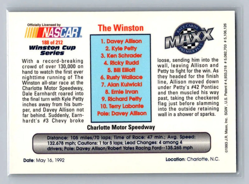 1993 Maxx Premier Plus #188 The Winston Robert Yates Racing - Racing Card Single