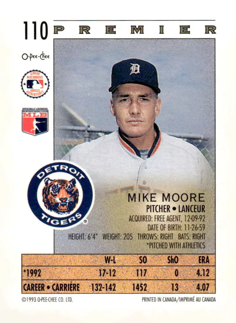 1993 O-Pee-Chee Premier #110 Mike Moore - Baseball Card Single