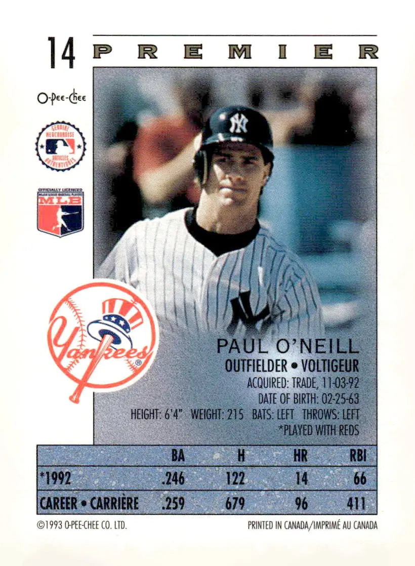 1993 O-Pee-Chee Premier #14 Paul O’Neill