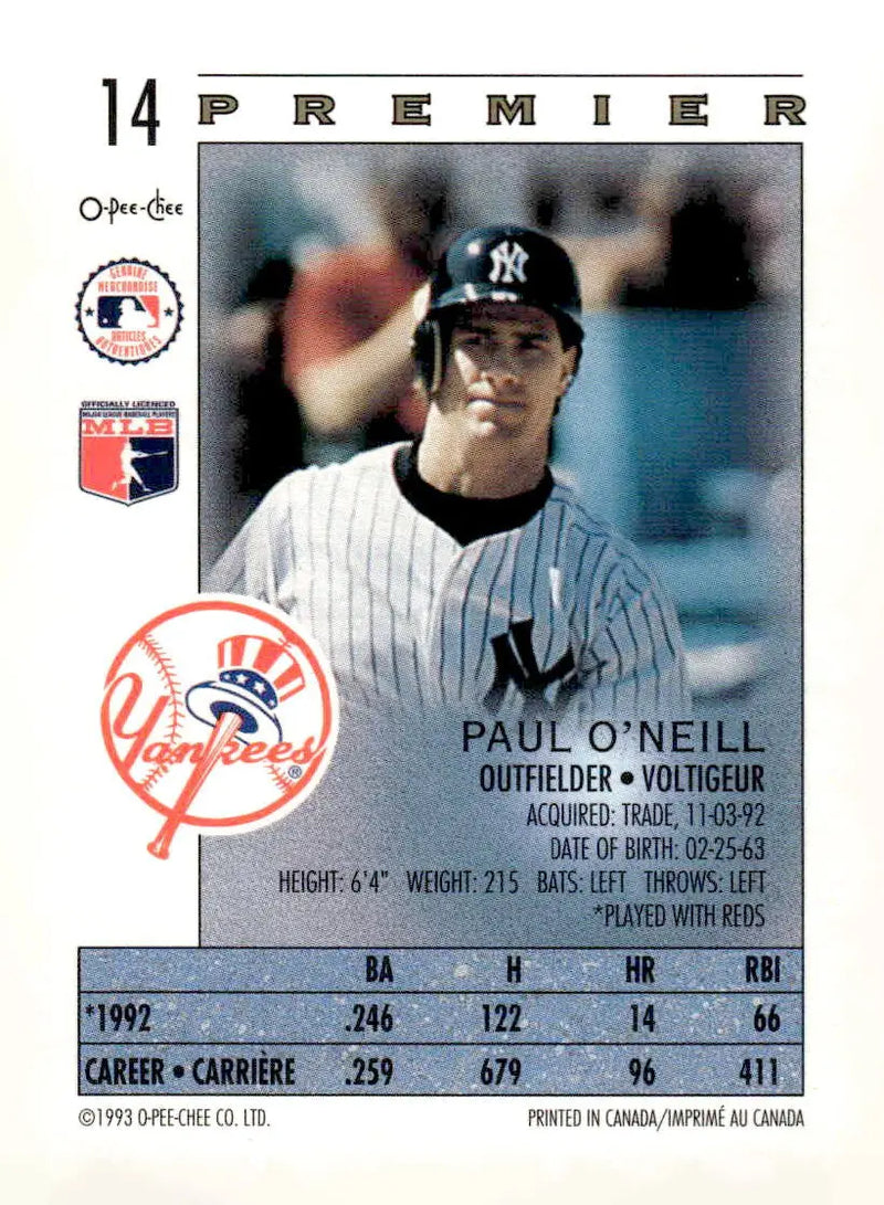 1993 O-Pee-Chee Premier #14 Paul O’Neill