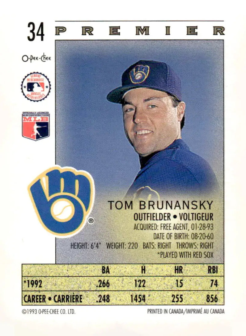 1993 O-Pee-Chee Premier #34 Tom Brunansky - Baseball Card Single