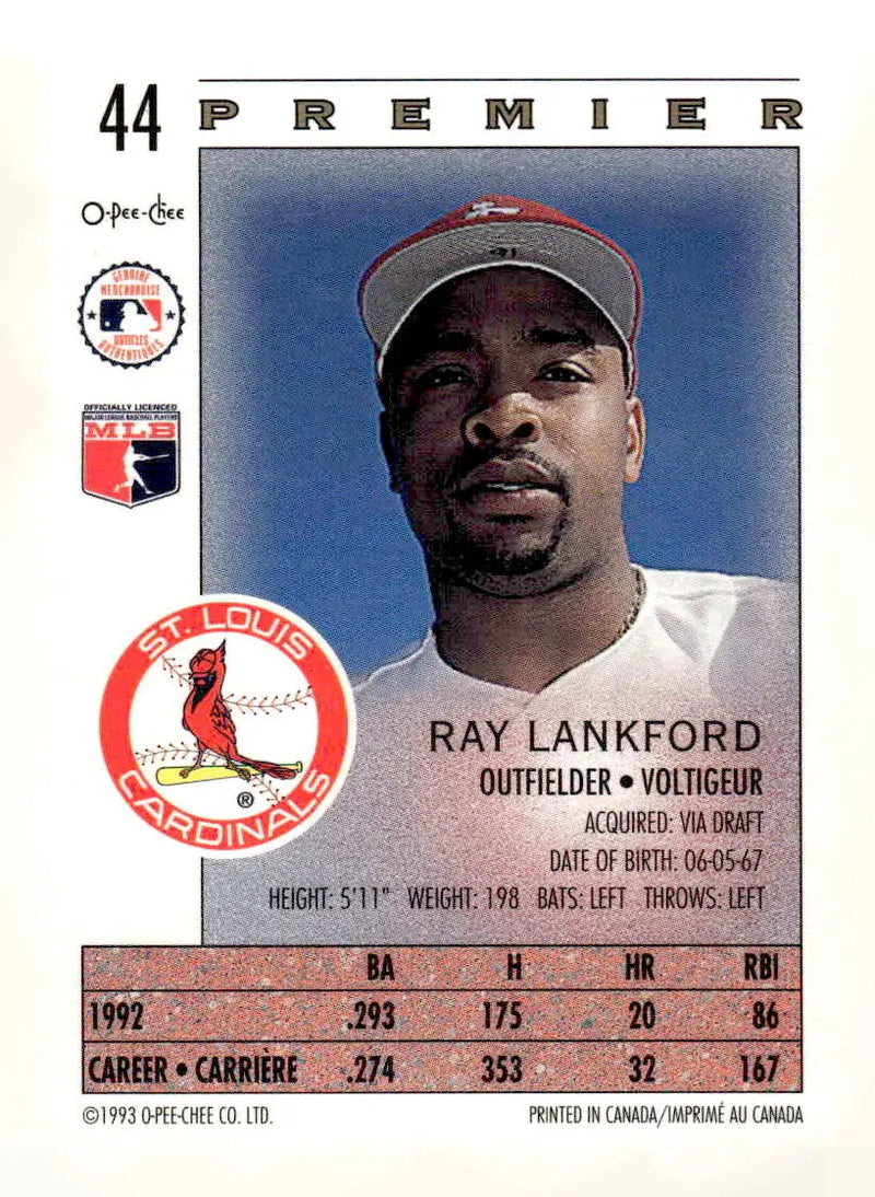 1993 O-Pee-Chee Premier #44 Ray Lankford - Baseball Card Single