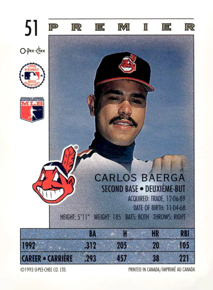 1993 O-Pee-Chee Premier #51 Carlos Baerga - Baseball Card Single