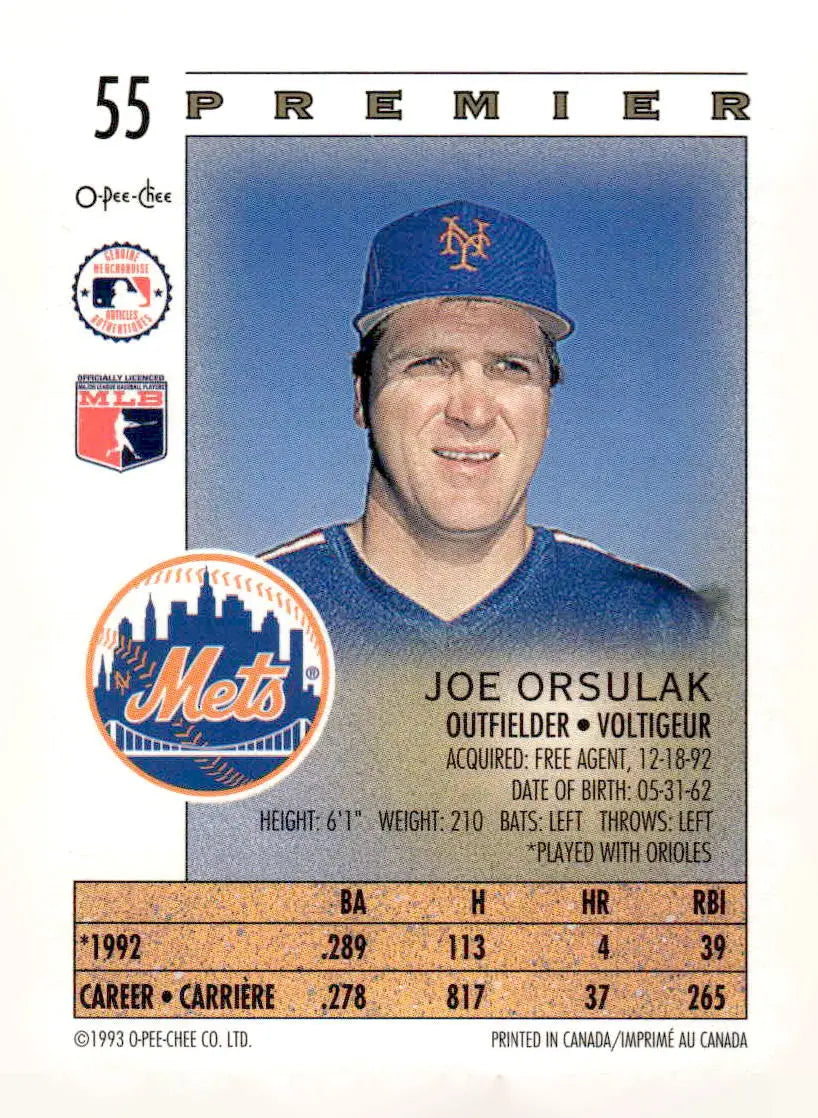 1993 O-Pee-Chee Premier #55 Joe Orsulak - Baseball Card Single