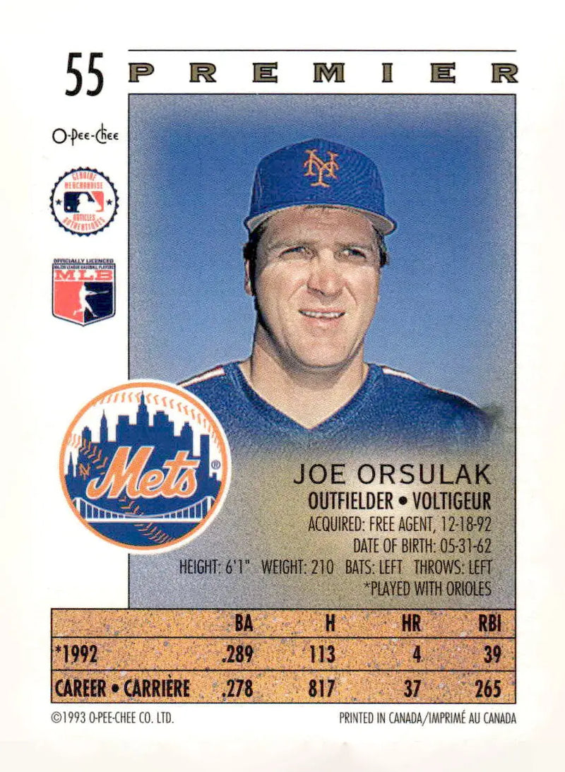 1993 O-Pee-Chee Premier #55 Joe Orsulak - Baseball Card Single