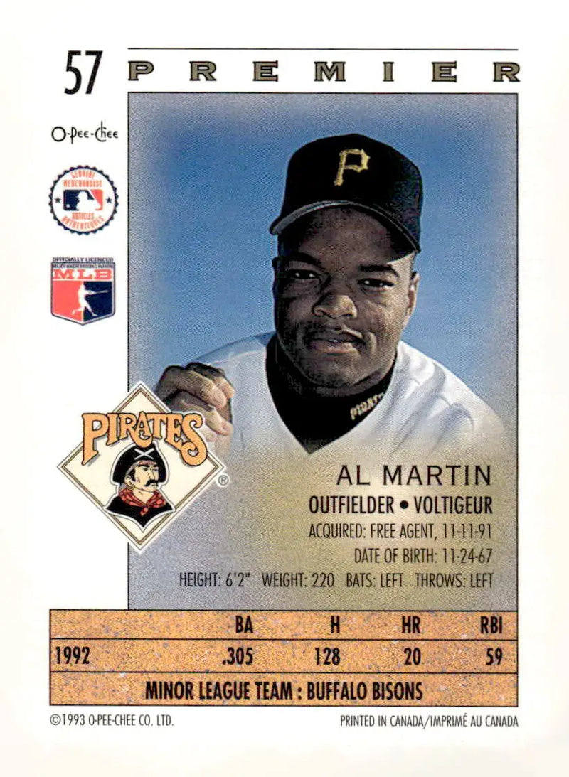 1993 O-Pee-Chee Premier #57 Al Martin - Baseball Card Single