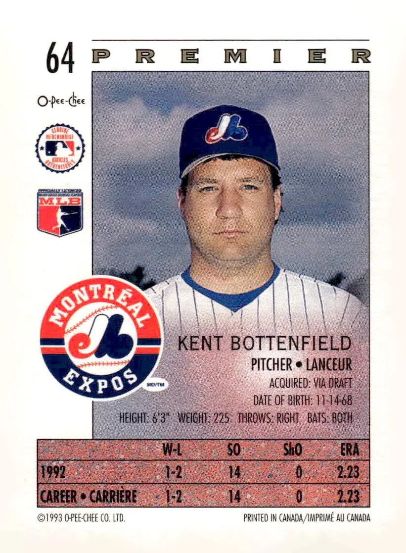 1993 O-Pee-Chee Premier #64 Kent Bottenfield - Baseball Card Single
