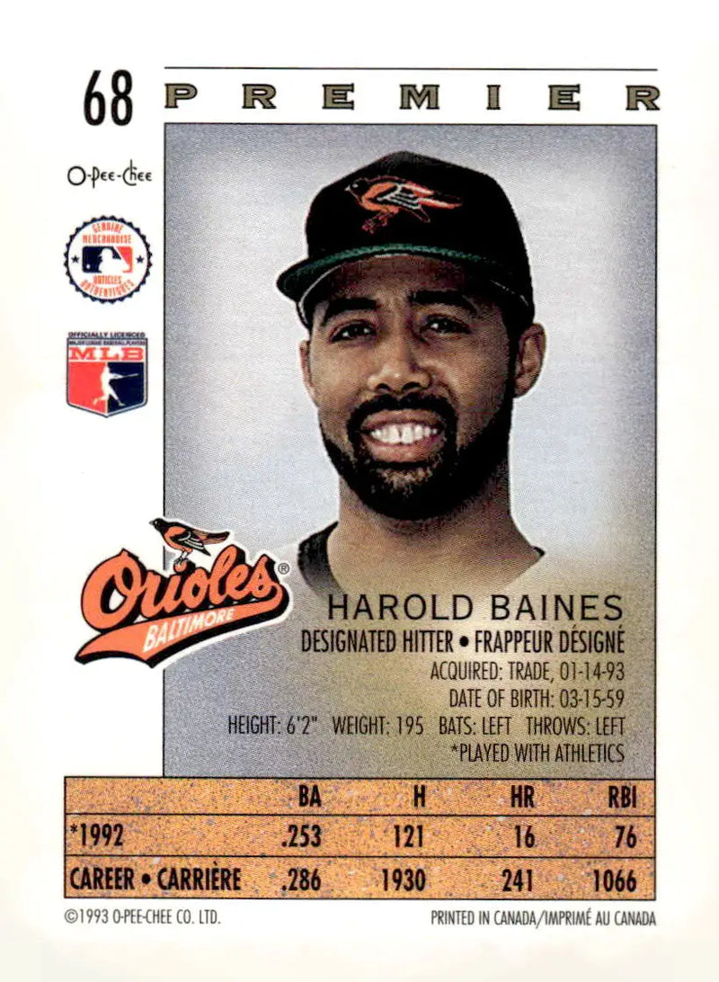 1993 O-Pee-Chee Premier #68 Harold Baines - Baseball Card Single