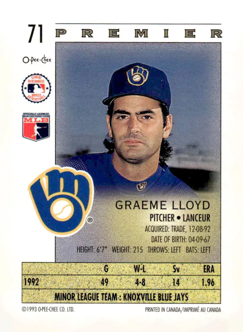 1993 O-Pee-Chee Premier #71 Graeme Lloyd - Baseball Card Single