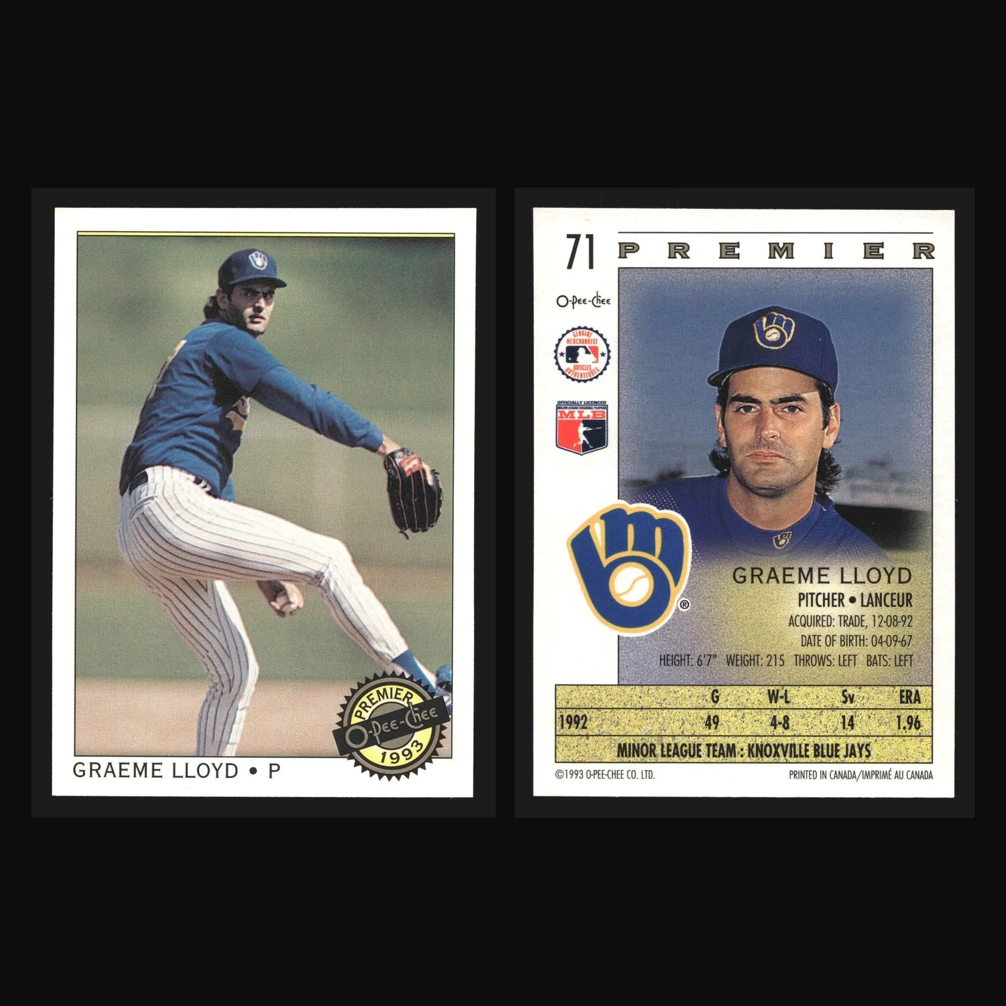 1993 O-Pee-Chee Premier #71 Graeme Lloyd Milwaukee Brewers - Baseball Card Single