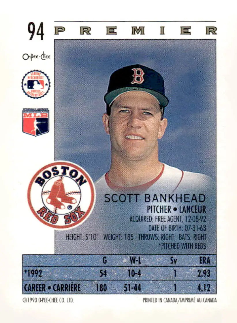 1993 O-Pee-Chee Premier #94 Scott Bankhead - Baseball Card Single