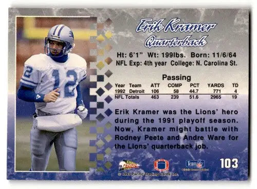 Original gloss Erik Kramer Detroit Lions football card 1993 Pacific #103