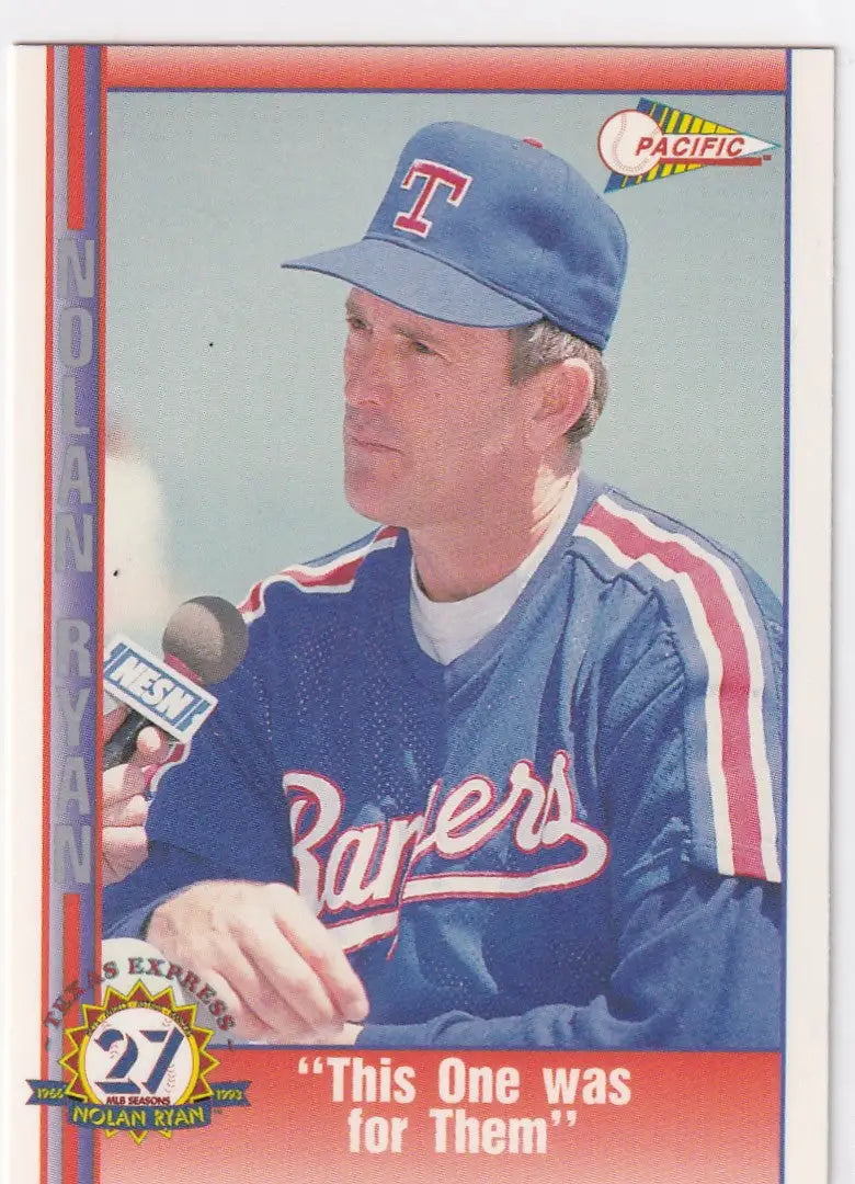 1993 PACIFIC #214 NOLAN RYAN THIS ONE WAS FOR THEM- TEXAS RANGERS - Baseball Card Single