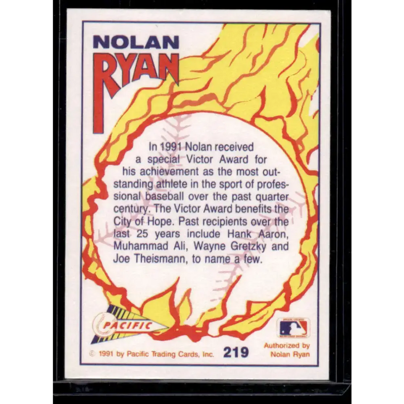 1993 Pacific Texas Express #219 Nolan Receives the Victor Award Texas Rangers NM-MT Baseball Card - Baseball Card Single