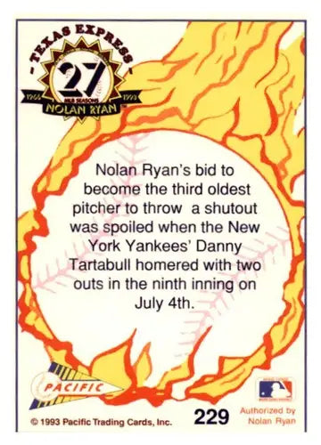 Nolan Ryan baseball card from Pacific Texas Express 1993 Texas Rangers game memorabilia