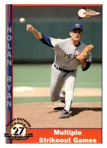 Nolan Ryan baseball card from 1993 Pacific Texas Express series featuring strikeout games