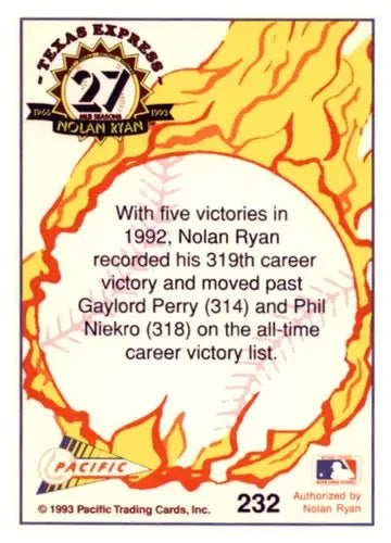 1993 Pacific Texas Express #232 319 and Counting Texas Rangers Baseb ID:63047 - Baseball Card Single
