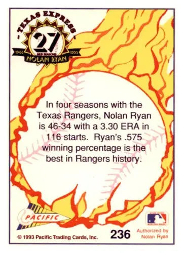 1993 Pacific Texas Express #236 Texas Ranger Marks Texas Rangers Bas ID:63043 - Baseball Card Single