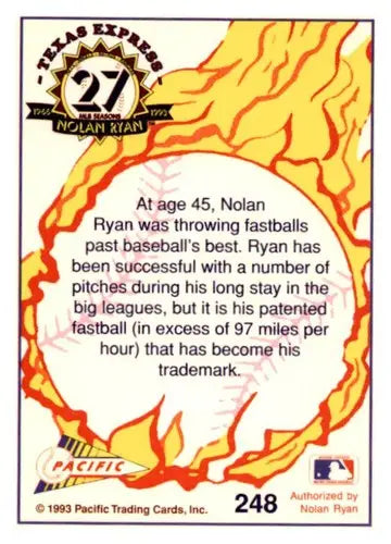 Nolan Ryan baseball card from 1993 Pacific Texas Express Texas Rangers collection