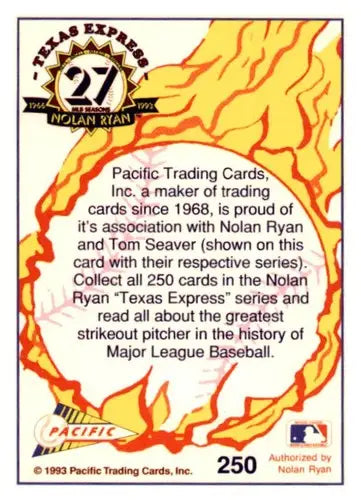 Nolan Ryan baseball card back from Pacific Pride Texas Rangers 1993 Pacific Express #250