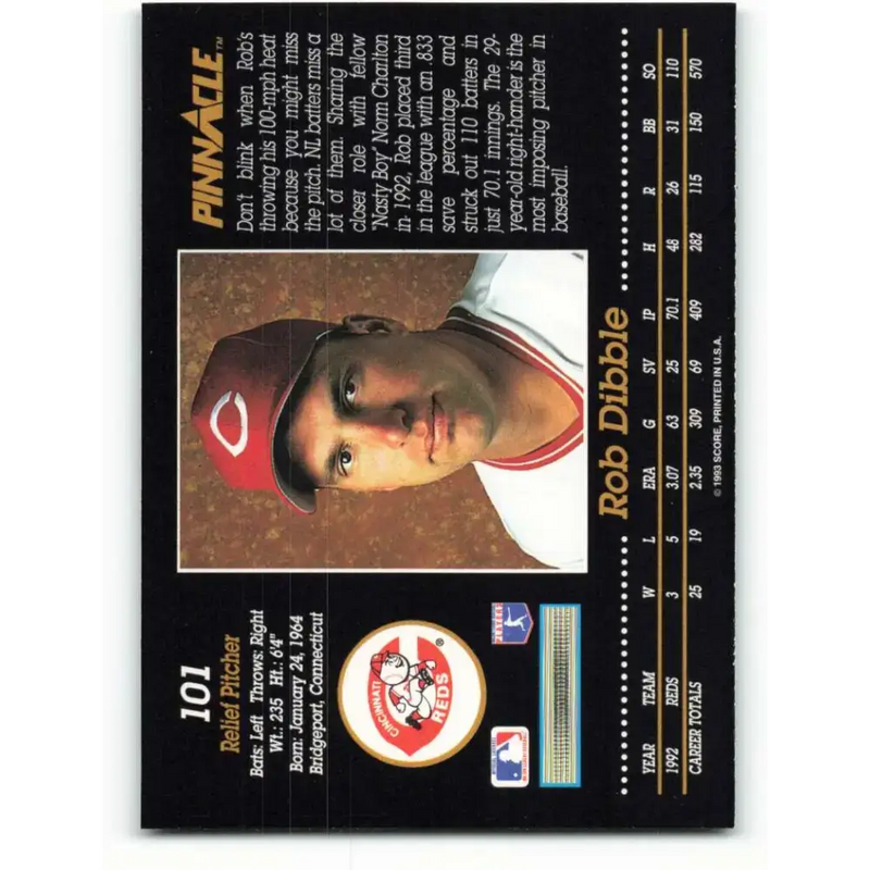 1993 Pinnacle #101 Rob Dibble NM-MT Cincinnati Reds Baseball Card - Baseball Card Single