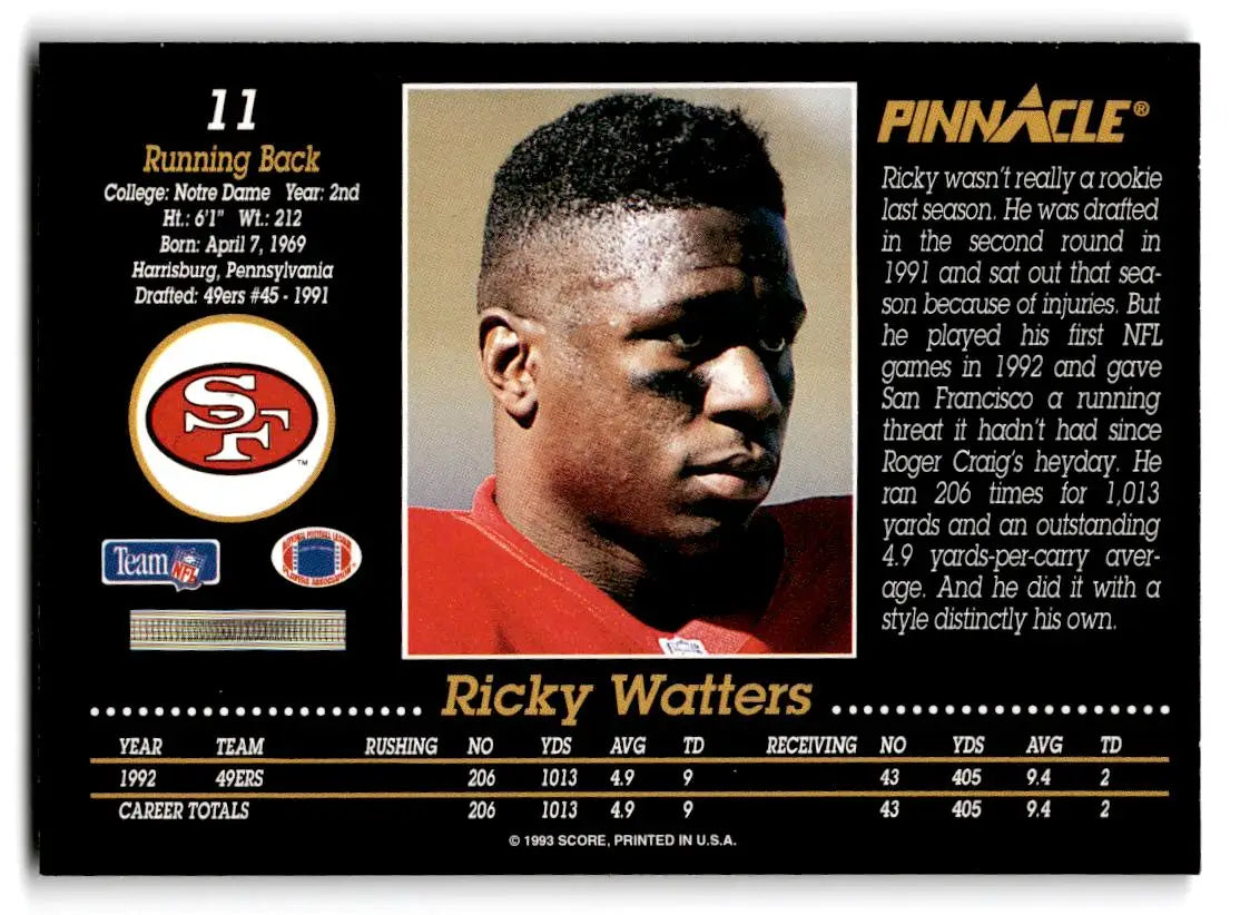 1993 Pinnacle #11 Ricky Watters - Football Card Single