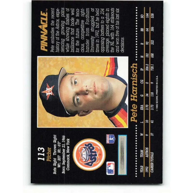 1993 Pinnacle #113 Pete Harnisch NM-MT Houston Astros Baseball Card - Baseball Card Single