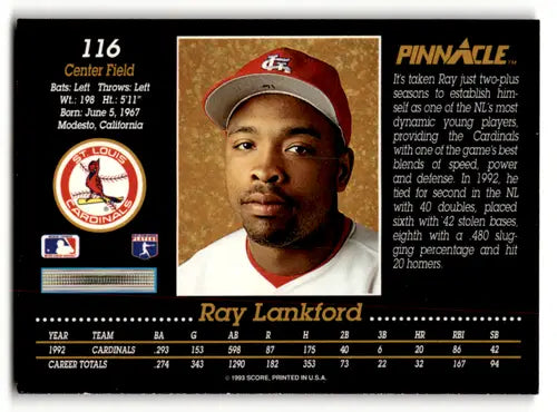 1993 Pinnacle #116 Ray Lankford EX/NM Cardinals ID:53097 - Baseball Card Single