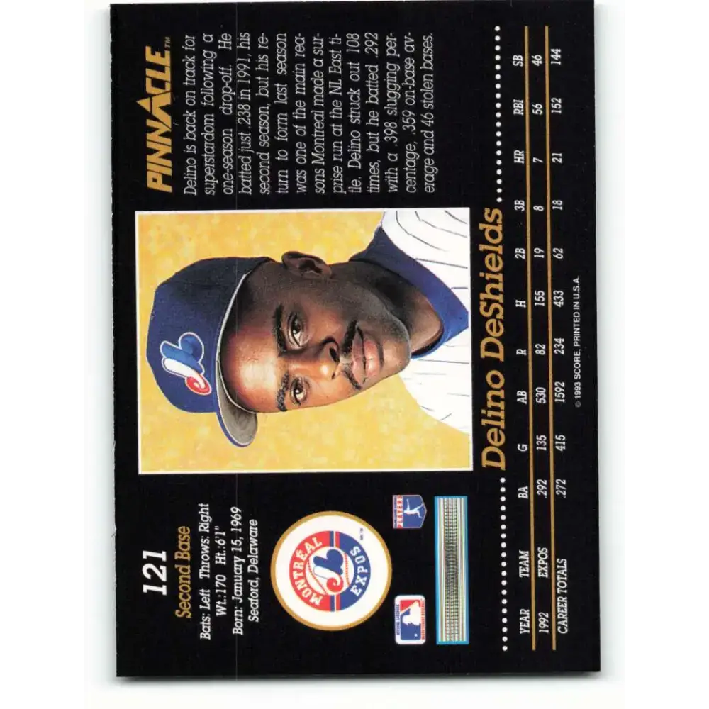 1993 Pinnacle #121 Delino DeShields NM-MT Montreal Expos Baseball Card - Baseball Card Single