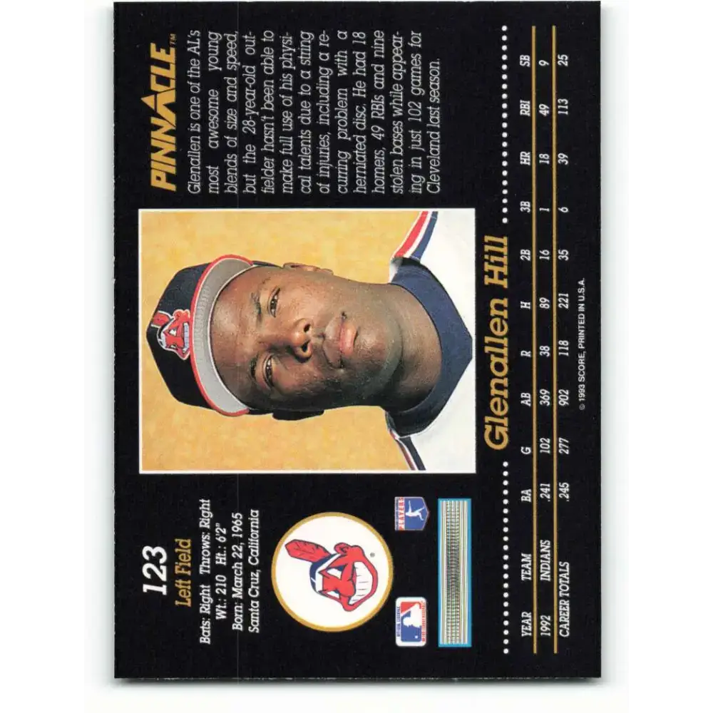 1993 Pinnacle #123 Glenallen Hill NM-MT Cleveland Indians Baseball Card - Baseball Card Single