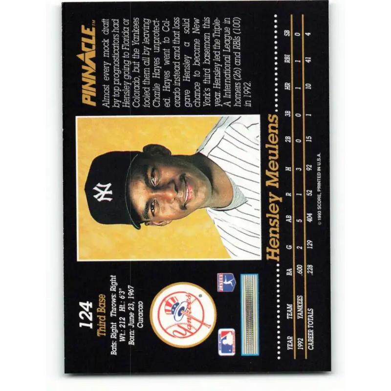 1993 Pinnacle #124 Hensley Meulens NM-MT New York Yankees Baseball Card - Baseball Card Single