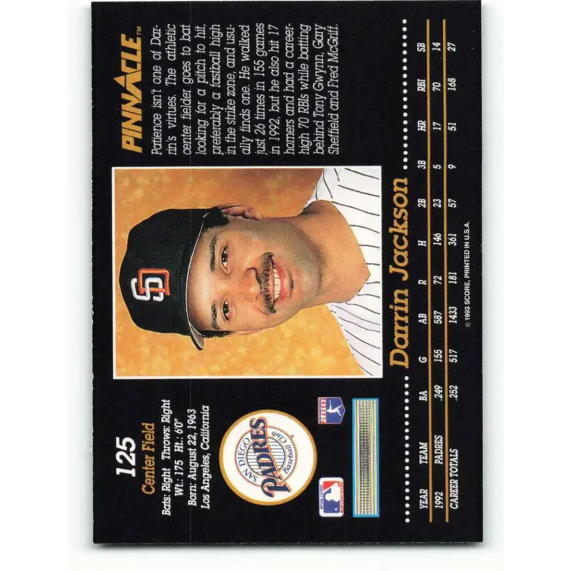 1993 Pinnacle #125 Darrin Jackson NM-MT San Diego Padres Baseball Card - Baseball Card Single