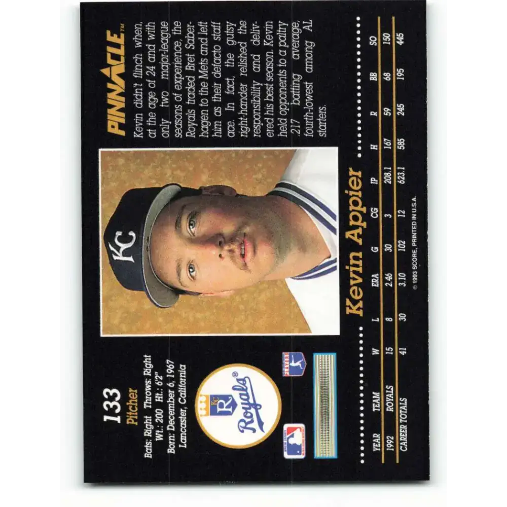 1993 Pinnacle #133 Kevin Appier NM-MT Kansas City Royals Baseball Card - Baseball Card Single
